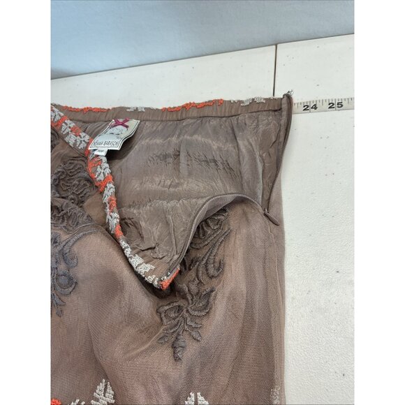 Anthropologie Yoana Baraschi Coffee Orange White Embroidered Skirt Size 10P - Picture 7 of 10